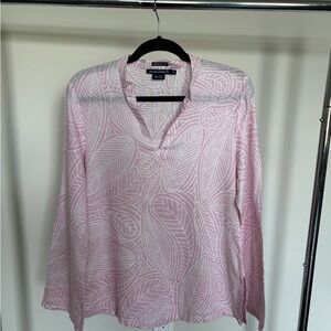 Island Company Pink Long Sleeve Blouse with Mandarin Collar